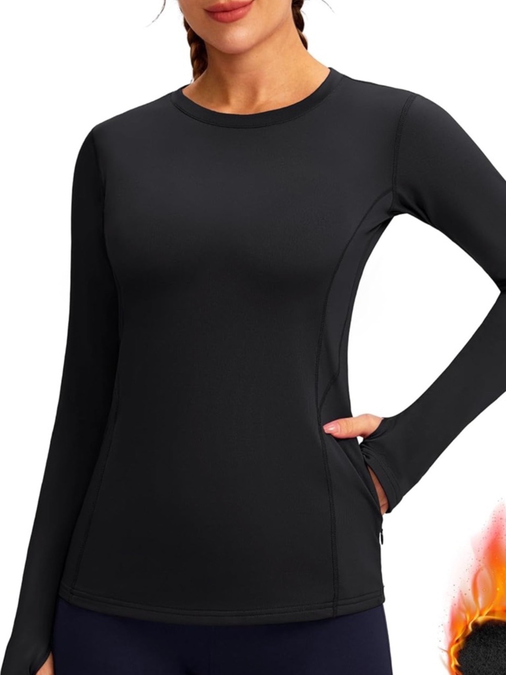 Women's Black Long Sleeve Performance Crewneck Top